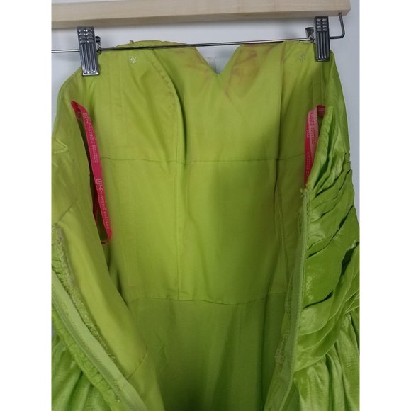 flirt by Maggie Sottero Sz. O Full Maxi Strapless Ruched Shimmer Key Lime Dress - Picture 9 of 12